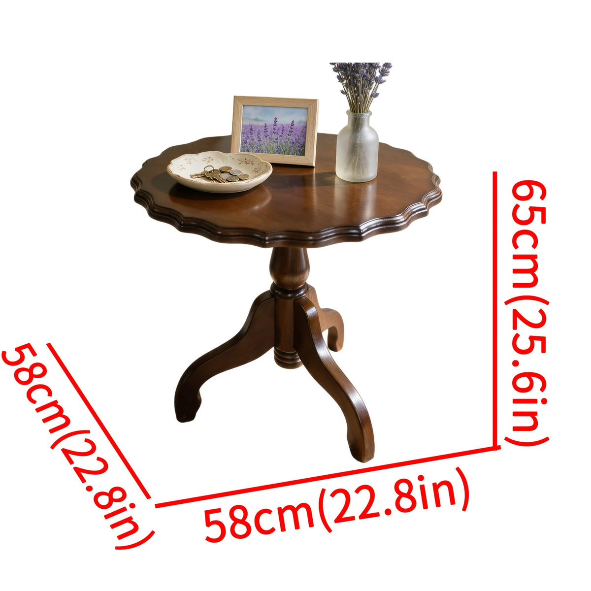 Dimension diagram of the scalloped round side table