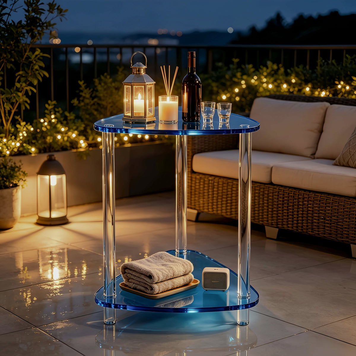 Triangular Two-Tier Patio Side Table