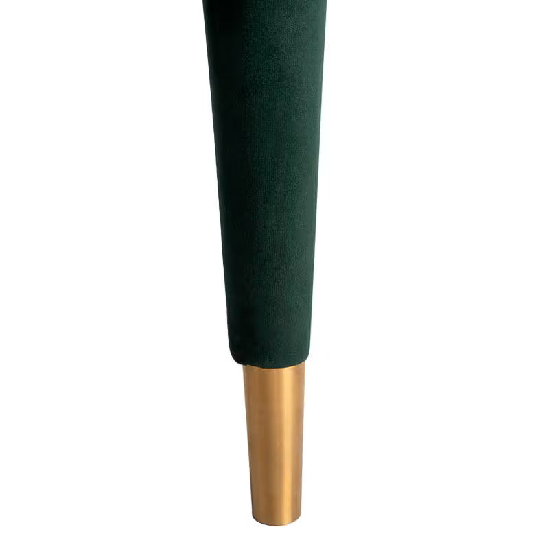 Mara Tufted Accent Chair with Gold-Tone Leg Caps — forest green leg with gold-colored tip