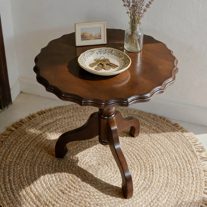 Scalloped Rubberwood Tripod Side Table - Dark walnut