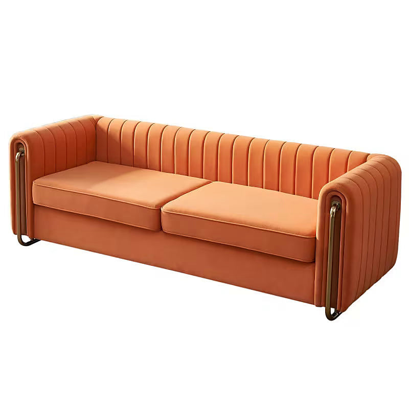 Orange Channel-Back Sofa with Gold-Tone Accents