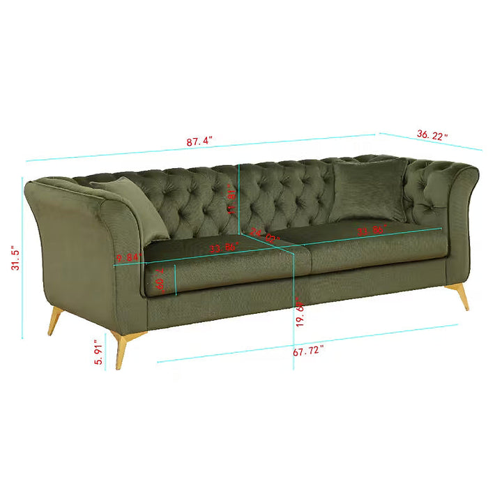 Stanford sofa dimension diagram: 87.4 inches wide, 36.22 inches deep and 31.5 inches high