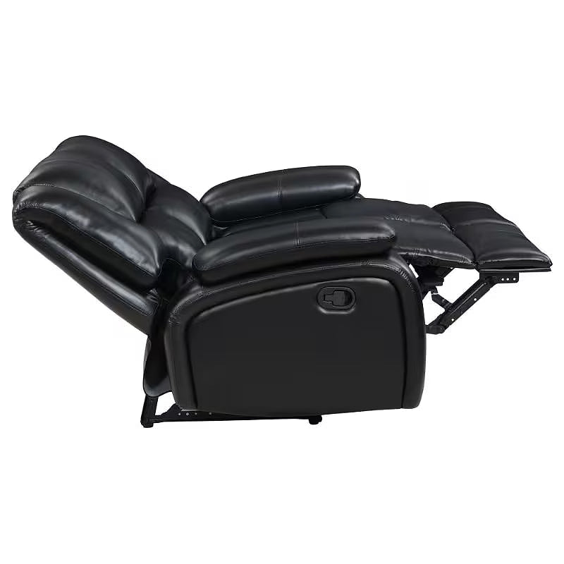 Side view of the Elodie loveseat with its footrest extended and back reclined