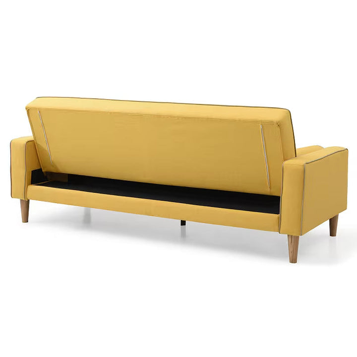 Andrews yellow sofa bed, rear view showing folding back