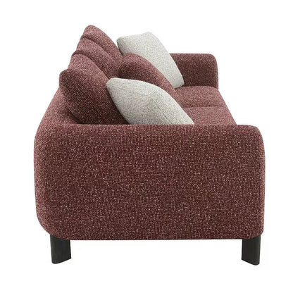 Mardi Maroon Tweed Sofa — side view showing rounded upholstered arms