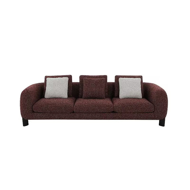 Mardi Maroon Tweed Sofa — front view showing three seat cushions