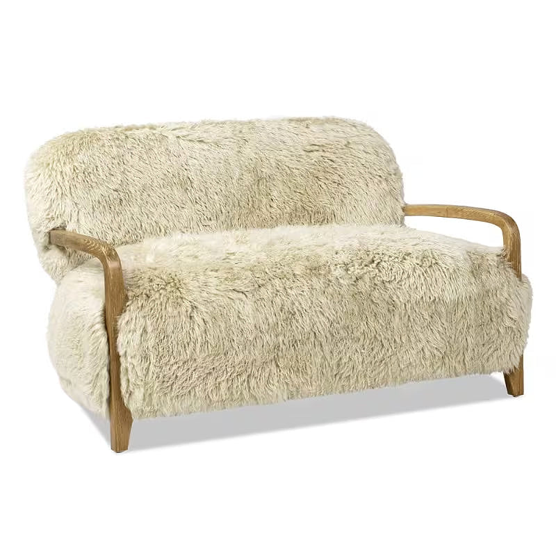 Enchante Sheepskin Accent Loveseat — three-quarter view on a white background