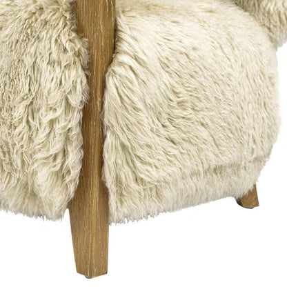 Enchante Sheepskin Accent Loveseat — sheepskin texture and wood arm detail