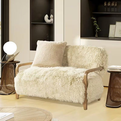 Enchante Sheepskin Accent Loveseat — in a living room with an accent pillow