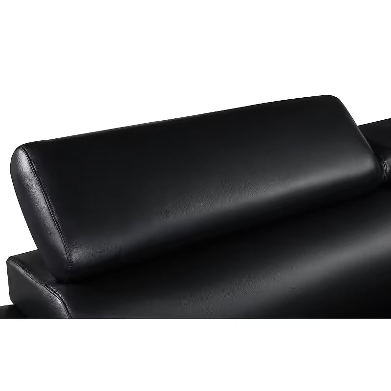 Sterling Black Leather Sofa — headrest and back cushion detail