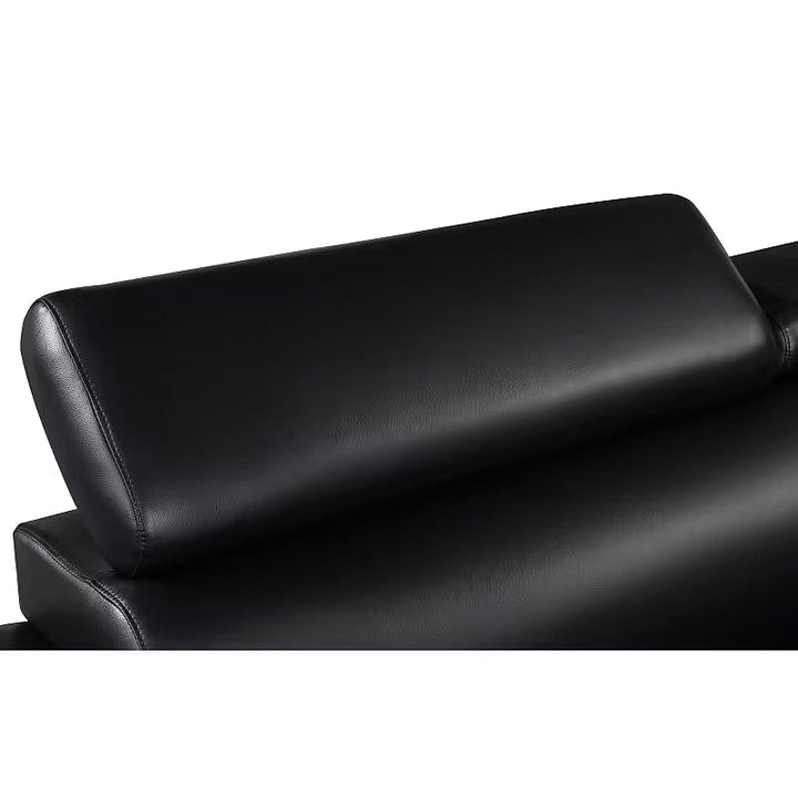 Sterling Black Leather Sofa — headrest and back cushion detail