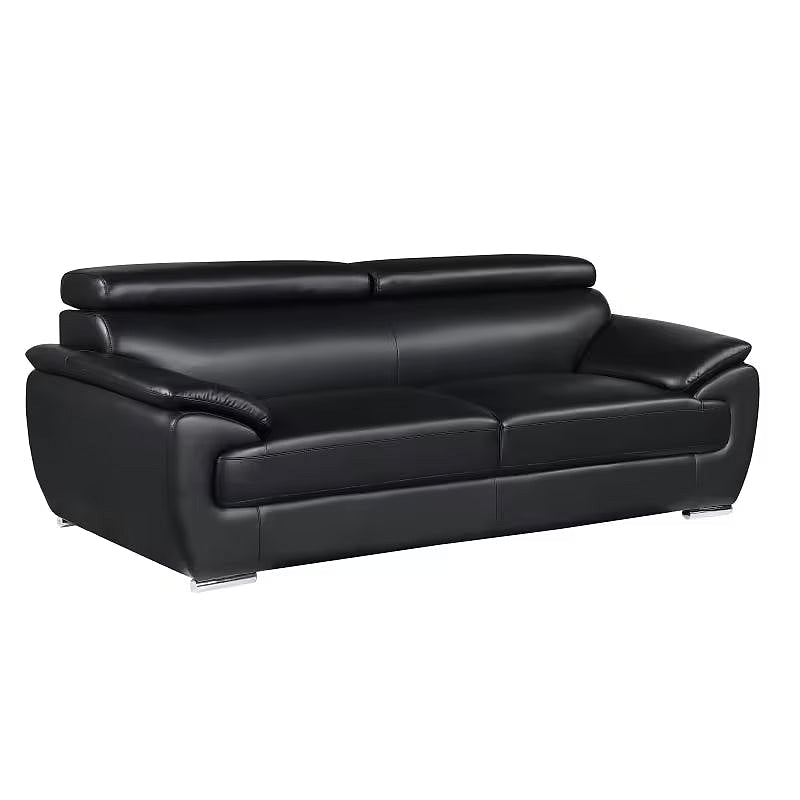 Sterling Black Leather Sofa — three-quarter view on a white background