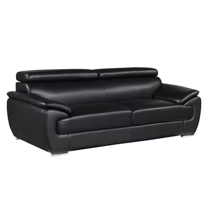 Sterling Black Leather Sofa — three-quarter view on a white background