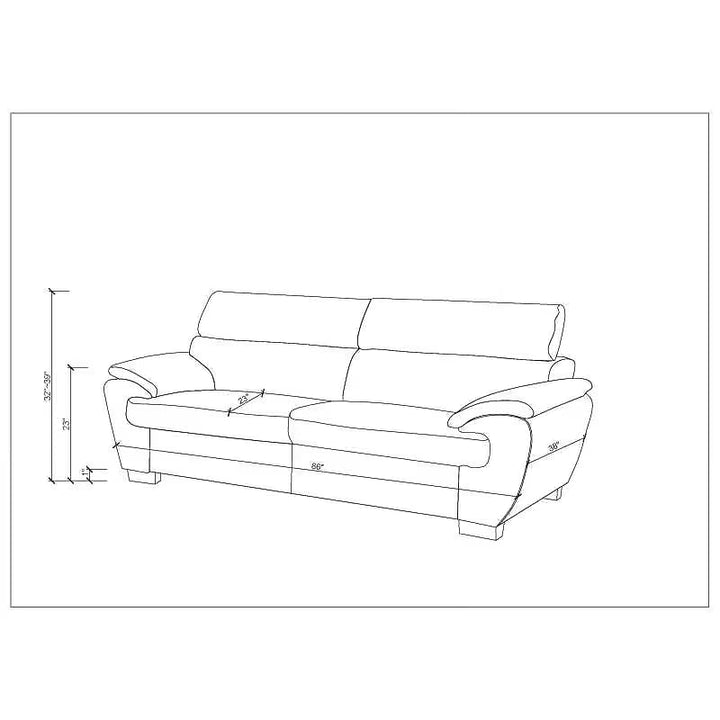 Sterling Black Leather Sofa — supplier dimension drawing