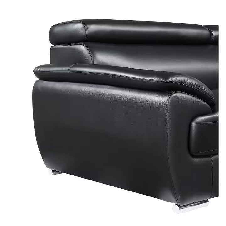 Sterling Black Leather Sofa — padded arm and side upholstery detail