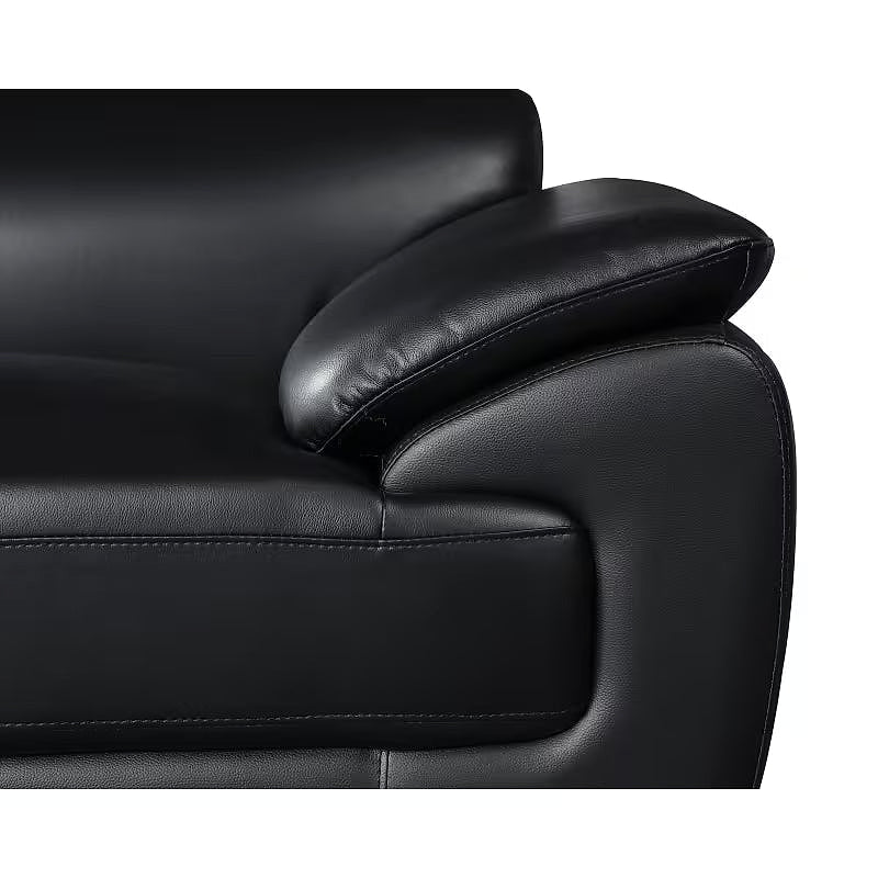 Sterling Black Leather Sofa — arm cushion and stitching detail