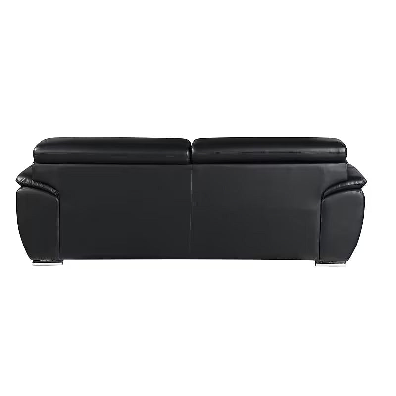 Sterling Black Leather Sofa — rear view showing upholstered back
