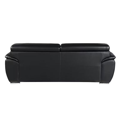 Sterling Black Leather Sofa — rear view showing upholstered back