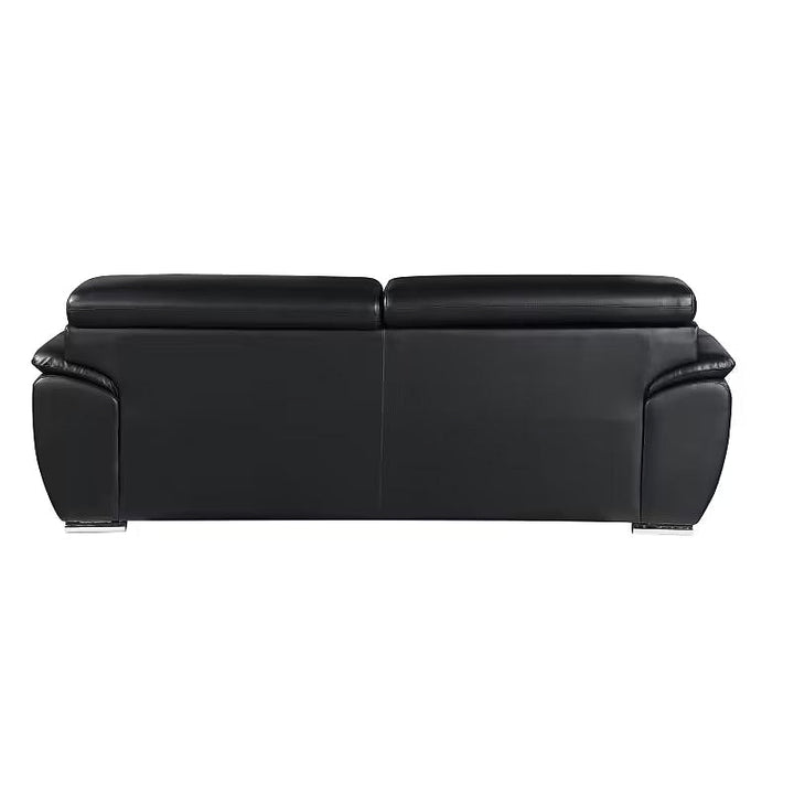 Sterling Black Leather Sofa — rear view showing upholstered back