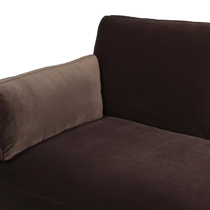 Knox deep brown velvet upholstery and arm cushion detail