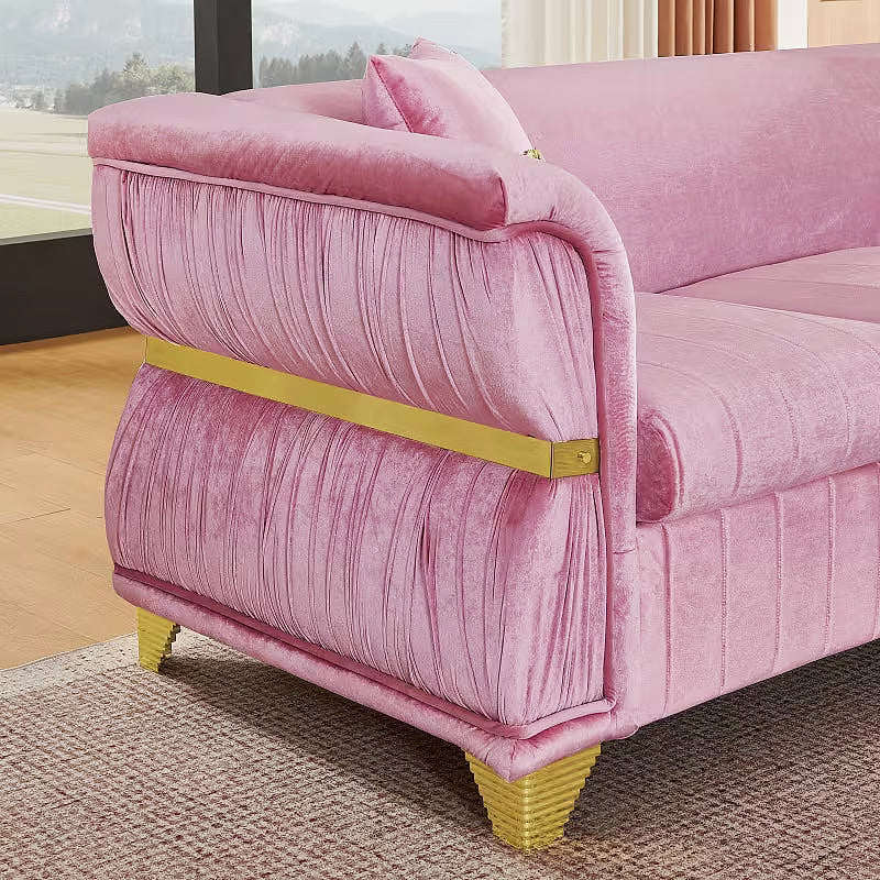 Aurelia loveseat, gathered arm and gold-tone trim detail