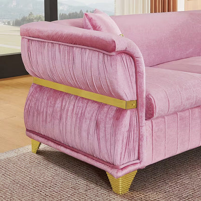 Aurelia loveseat, gathered arm and gold-tone trim detail