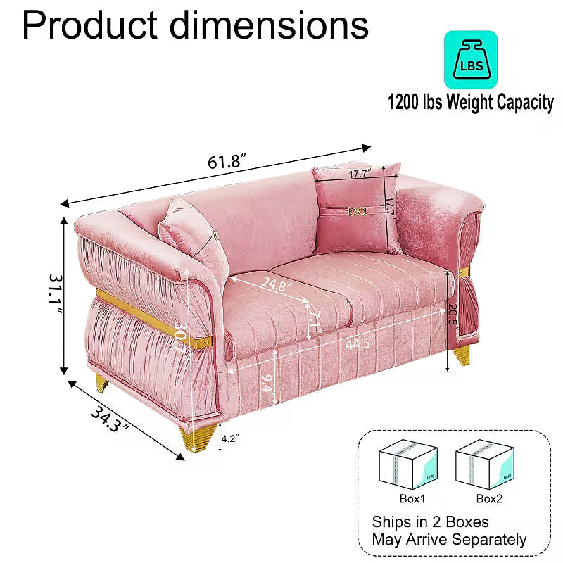Aurelia loveseat dimension diagram, 61.8 by 34.3 by 31.1 inches