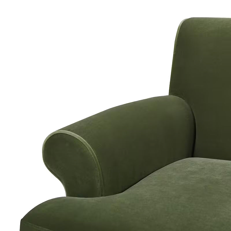 Alana olive green sofa, arm and seat cushion detail