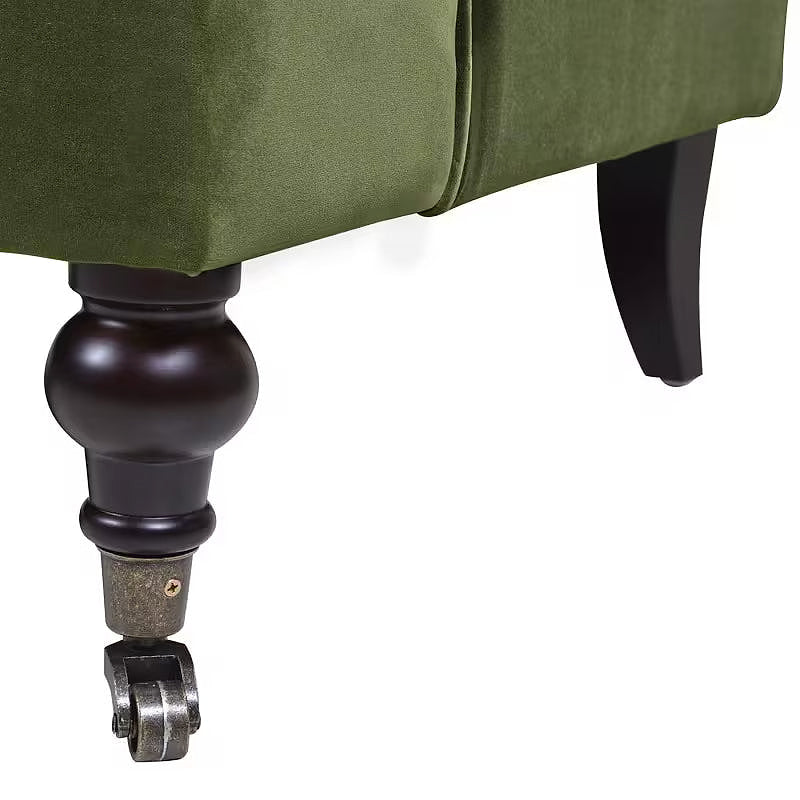 Alana sofa, turned wood front leg and caster detail