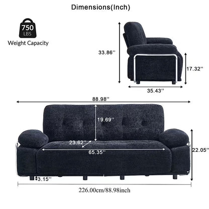Alden sofa dimension diagram, 88.98 by 35.43 by 33.86 inches