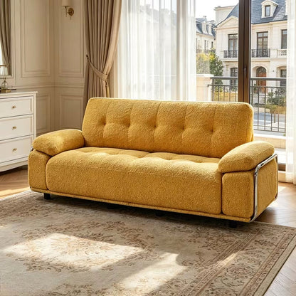 Alden yellow sofa, angled view with bolster arms