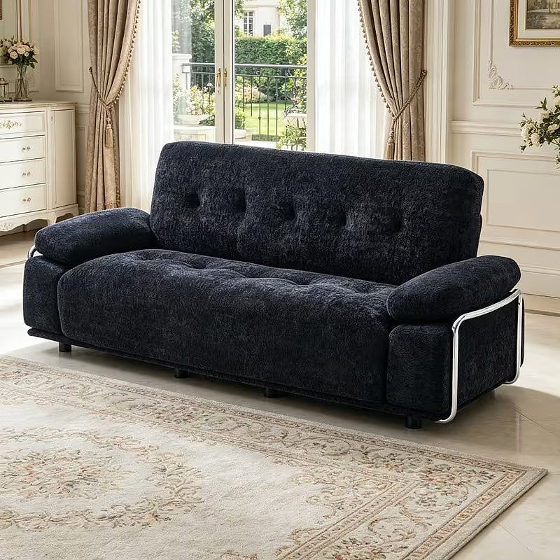 Alden black sofa with bolster arms, opposite angled view