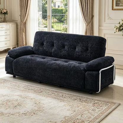 Alden black sofa with bolster arms, opposite angled view