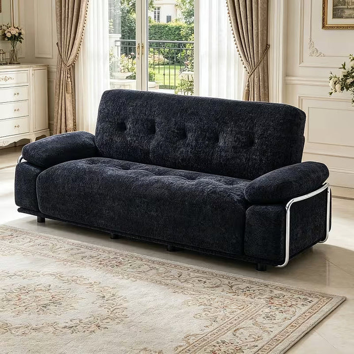 Alden black sofa with bolster arms, opposite angled view