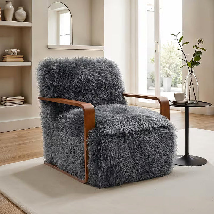 Charcoal Faux-Fur Accent Chair — gallery view 3 of 7