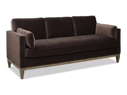 Knox deep brown velvet sofa, angled front view