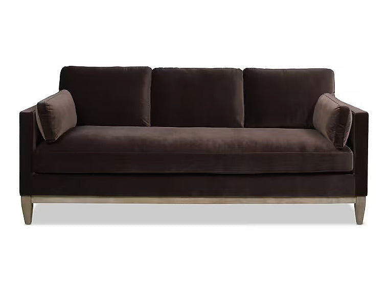 Knox velvet bench-seat sofa, straight-on front view