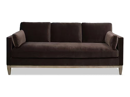 Knox velvet bench-seat sofa, straight-on front view