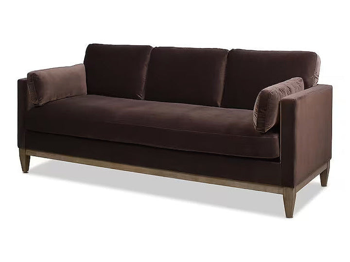 Knox deep brown sofa with arm cushions, opposite angled view