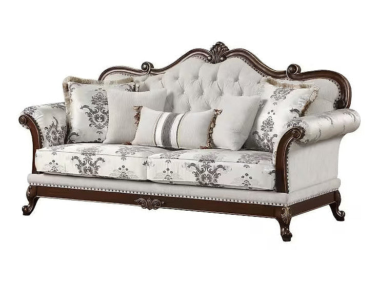 Gloria ivory tufted sofa, opposite angled front view