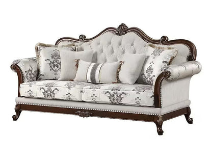 Gloria ivory tufted sofa, opposite angled front view
