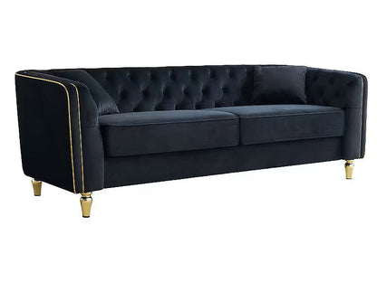 Lucien black tufted sofa, opposite angled view