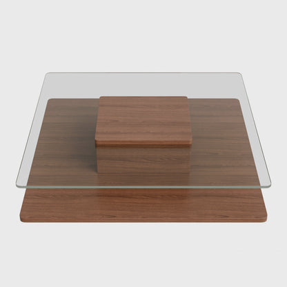 Top view walnut glass table