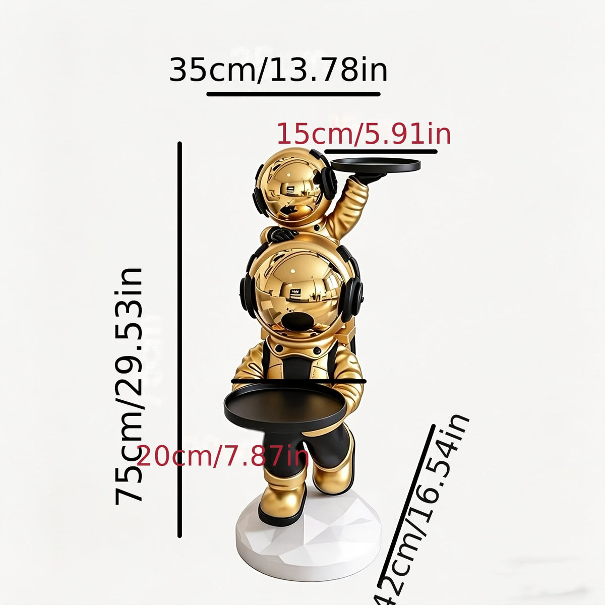 Astronaut Side Table with Two Display Trays - Space Dual Tray Golden