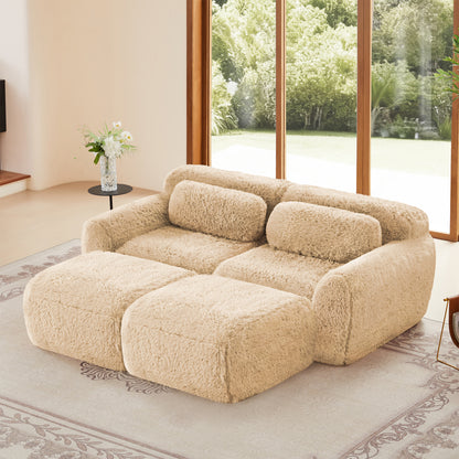 80-Inch Plush Deep-Seat Sofa with Footrests — light Khaki sofa and footrest sections in a room