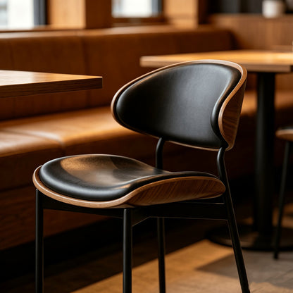 Black bentwood faux leather dining chair with black metal legs