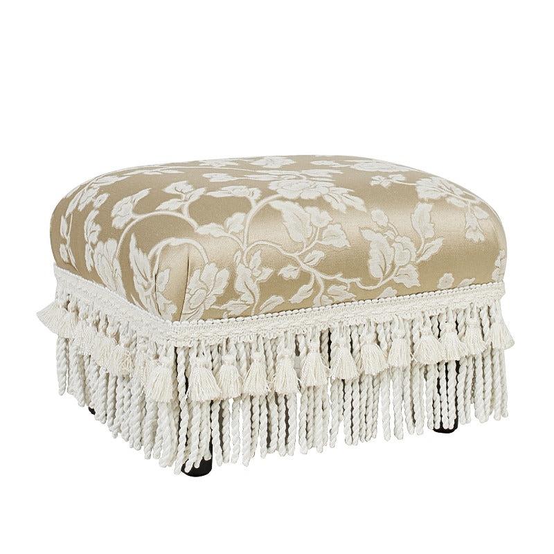Champagne Floral Jacquard Footstool — angled view of the floral upholstered seat