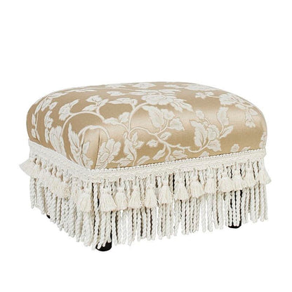 Champagne Floral Jacquard Footstool — angled view of the floral upholstered seat