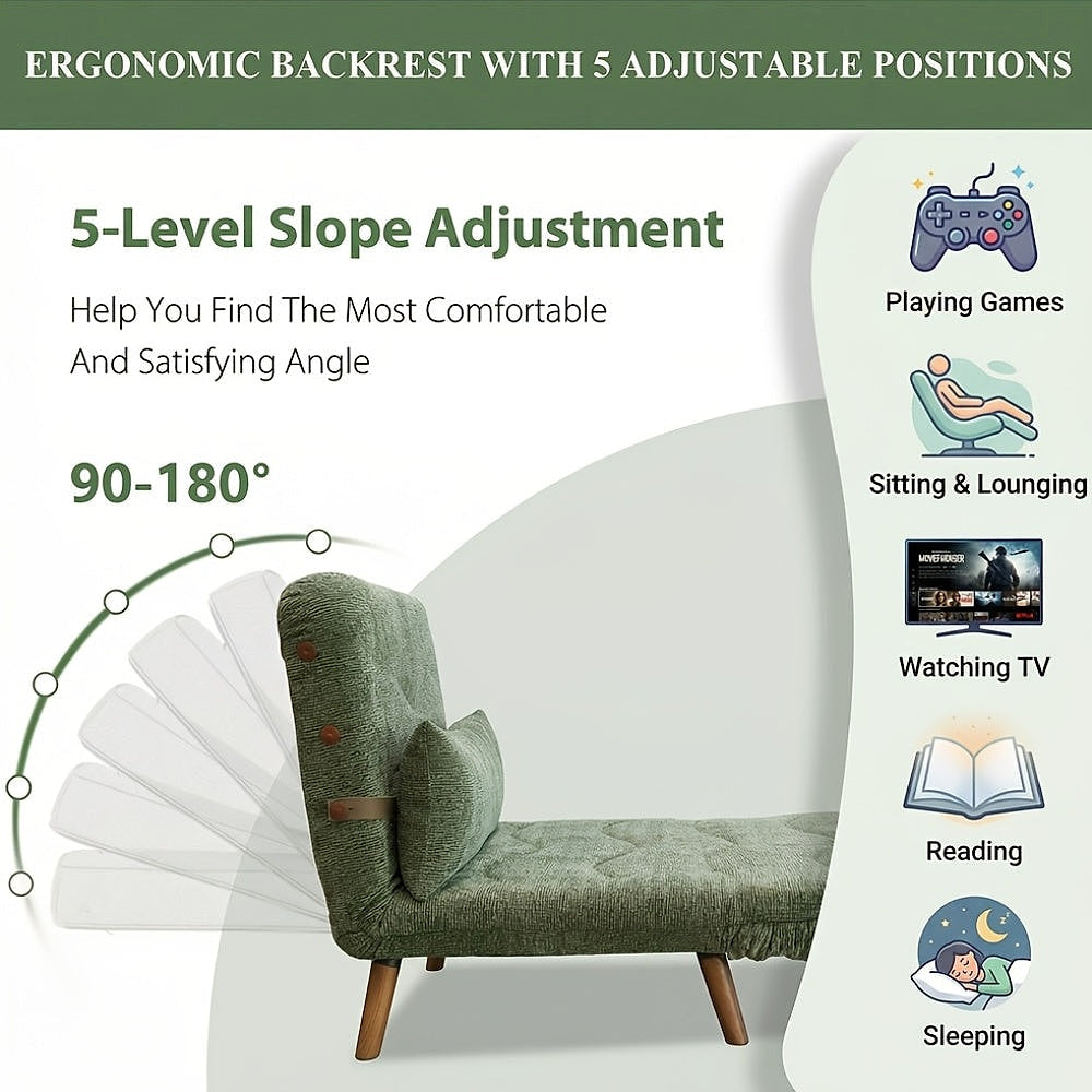 Green Chenille Convertible Sleeper Chair — gallery view 8 of 10