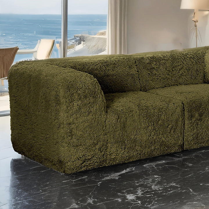 Close-up of the modular loveseat broad arm and deep seat